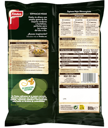 Espinacas en hojas miniporciones